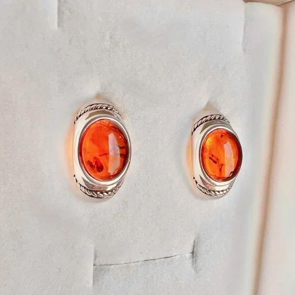 Vintage Sterling Silver Amber Earrings, Sterling Silver Earrings, Amber J - Picture 8 of 10